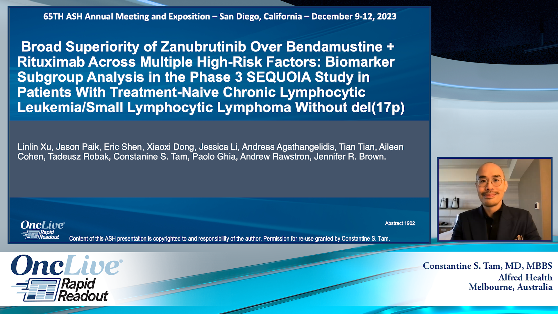 Constantine S. Tam, MD, MBBS, an expert on CLL/SLL