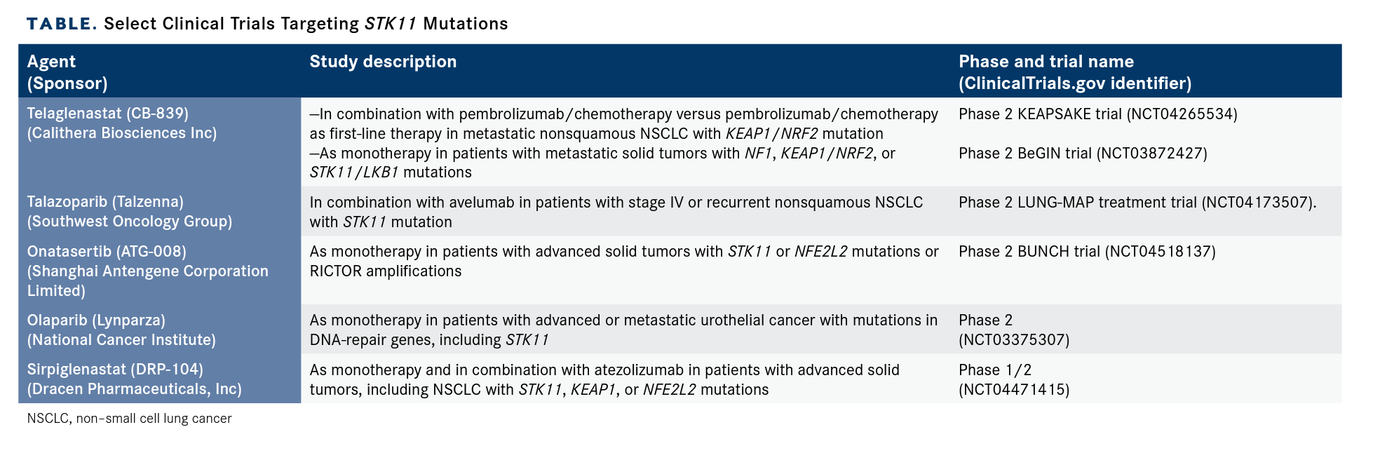 Select Clinical Trials Targeting STK11 Mutations