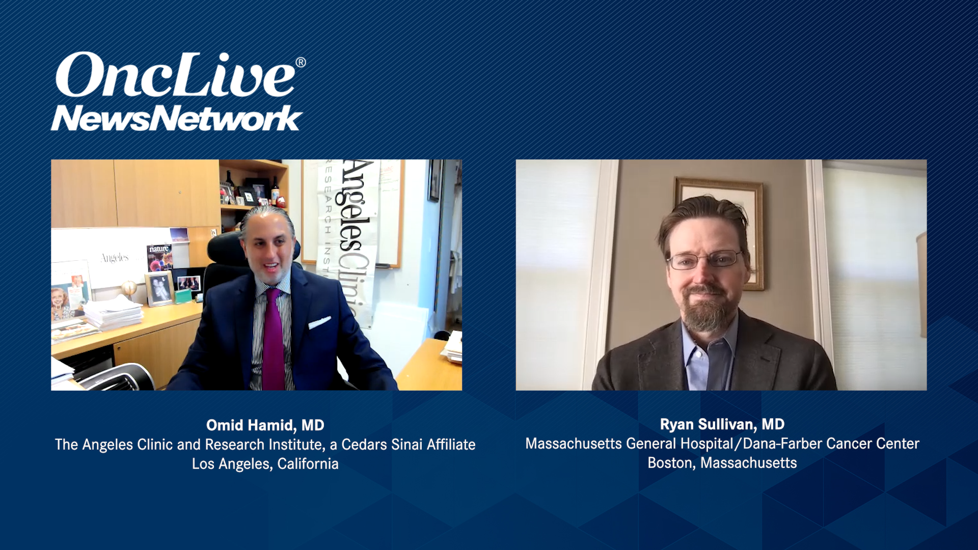 Omid Hamid, MD, and Ryan Sullivan, MD, smiling at the camera. Both are in their offices.