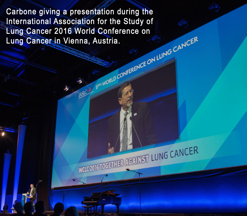 Carbone giving a presentation during the International Association for the Study of Lung Cancer 2016 World Conference on Lung Cancer in Vienna, Austria.