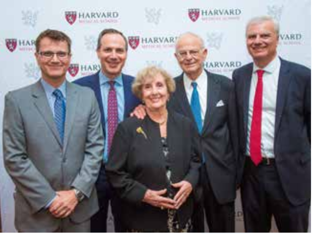 George and Jean Speare Canellos, MD, with their sons, from left, Andrew, George, and Peter in 2018 at a ceremony for the endowment of the George P. Canellos, MD, and Jean S. Canellos Professor of Medicine at Harvard and Dana-Farber.