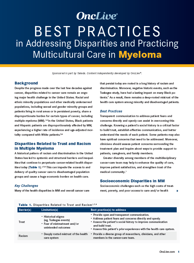 Best Practices on Addressing Disparities and Practicing Multicultural Care in Myeloma