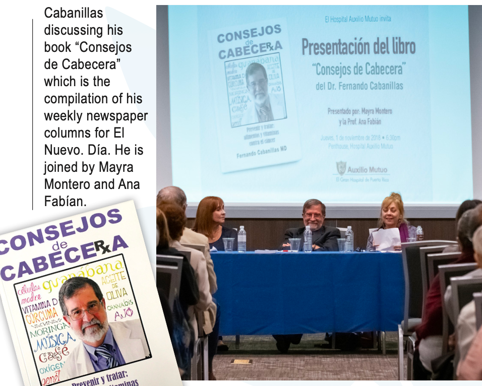 Cabarillas discussing his book "Consejos de Cabecera" which is the compilation of his weekly newspaper columns for El Nuevo. Dia. He is joined by Mayra Montero and Ana Fabian.
