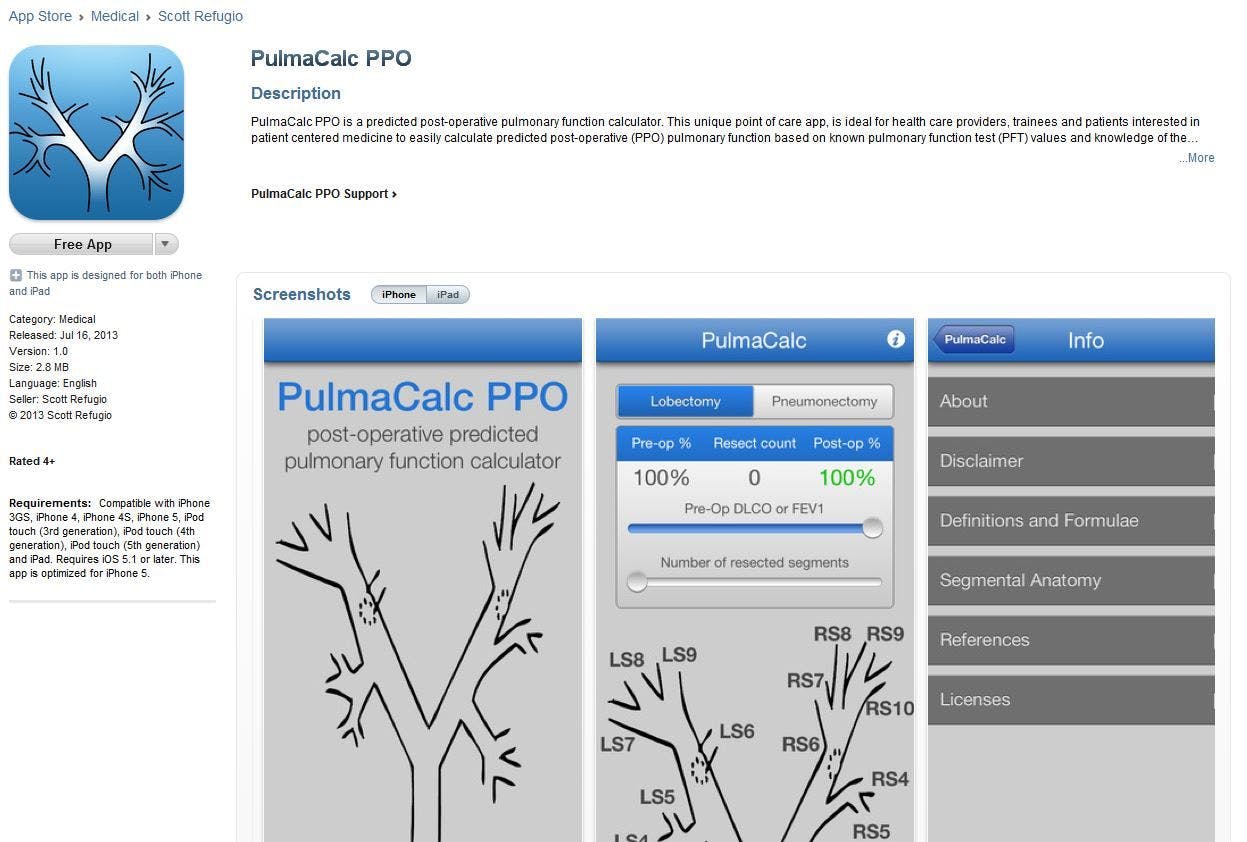 PulmaCalc in iTunes
