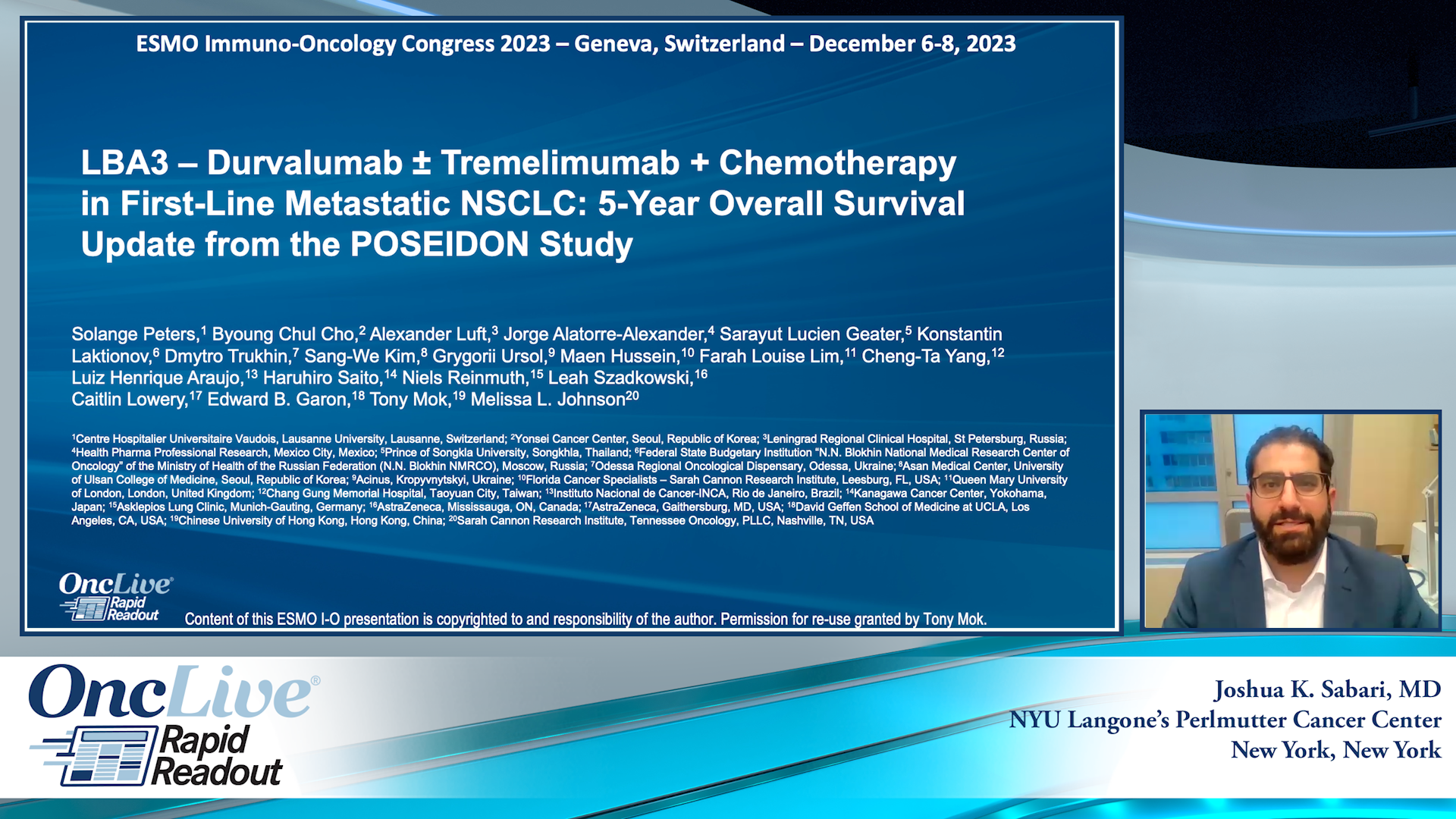 Joshua K. Sabari, MD, an expert on lung cancer, presenting slides