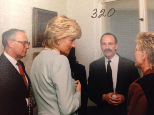 Princess Diana speaks with Rosen and several others during a visit to the Robert H. Lurie Cancer Center at Northwestern University in June 1996.